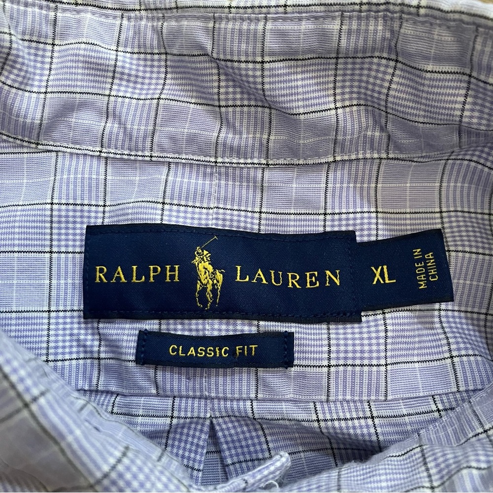 Ralph Lauren‎ Shirt Mens Size XL Button Up Plaid Long Sleeve White Blue Pony - Picture 3 of 9